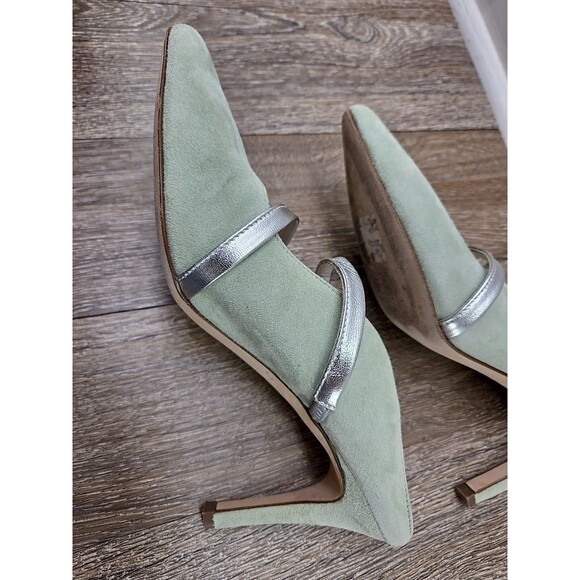 Jennifer Tattanelli Heeled Pump Light Green Silver Straps 3.25" Women's 37 US 7 - Picture 5 of 13